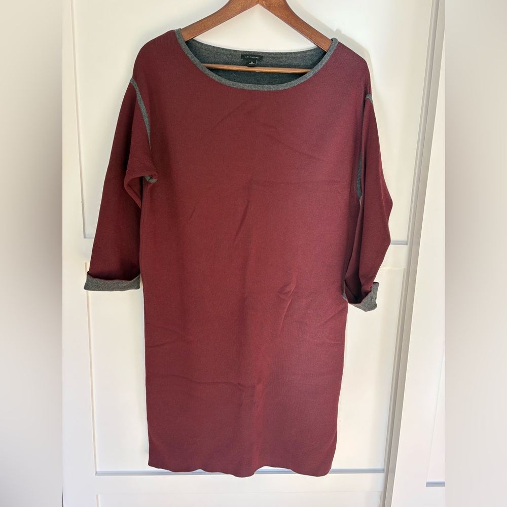 Burgundy and Gray Long Sleeve Sweater Dress